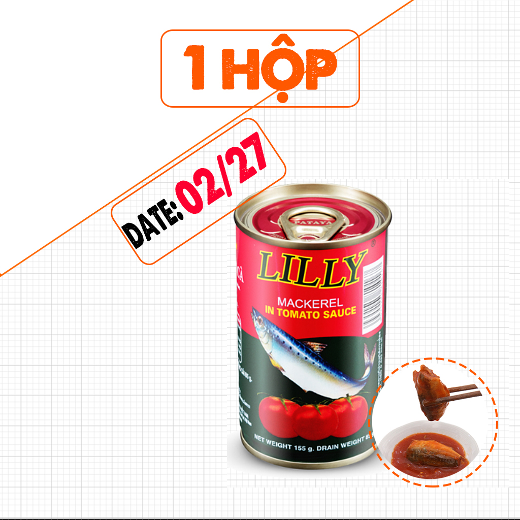 Hộp cá nục sốt cà lilly thái lan đóng lon 155g, date 02/2027, vị chua, ngọt, dùng ngay với cơm