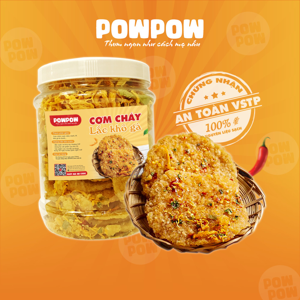 Cơm cháy lắc khô gà 500g POWPOW nhiều gà đồ ăn vặt vị thơm ngon