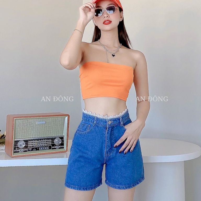 Quần Đùi Jean, Short Ngố Jean Ống Rộng Lưng Cao Phối Ren (SJ1202)