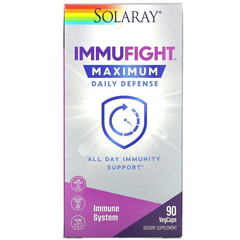 (Giảm 80%) Hỗ trợ miễn dịch, Vitamin D3, Vitamin C, Kẽm, Selen, Monolaurin, Prebiotic và probiotics, Sol.ar.ay ImmuFight Maximum Daily Defense 90 VegCaps