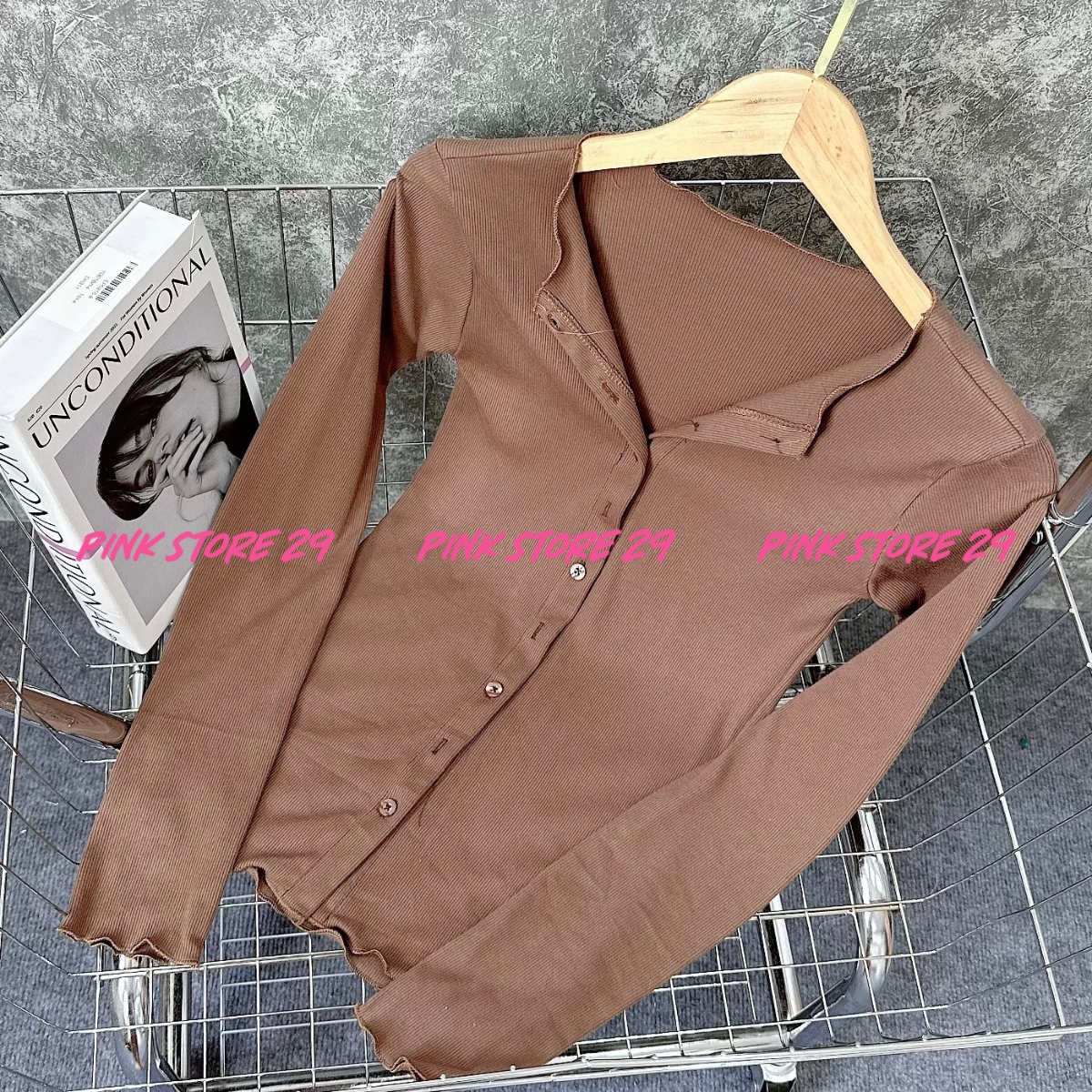 Áo kiểu tay dài PINKSTORE29 cúc cài dáng ôm body cổ kiểu gợi cảm A5557