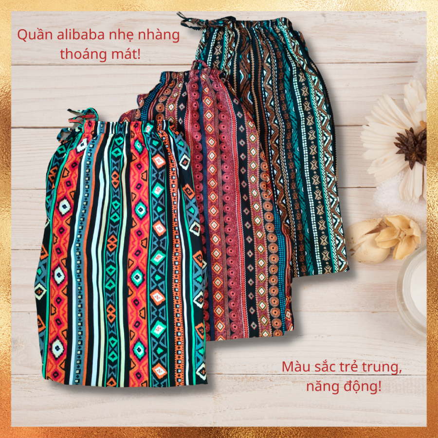 Quần dài nữ ✨quần vải lanh hoa văn alibaba thoáng mát dễ thương nhiều màu
