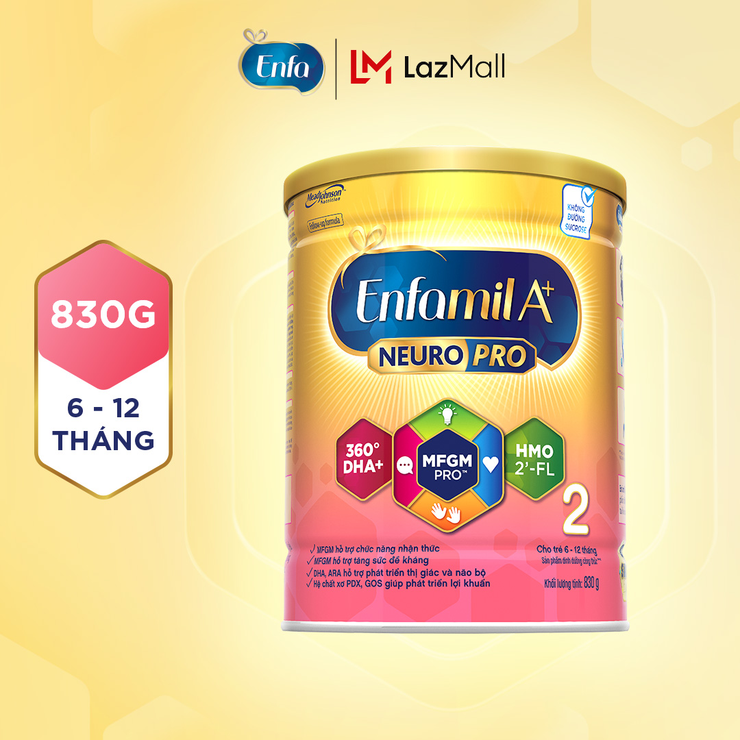 Sữa bột Enfamil A+ NeuroPro 2 Vị thanh mát 2'FL HMO với dưỡng chất DHA & MFGM cho trẻ từ 6 –12 tháng