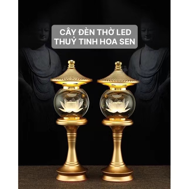 Cặp 2 cây đèn led hoa sen pha lê thờ cúng trang trí