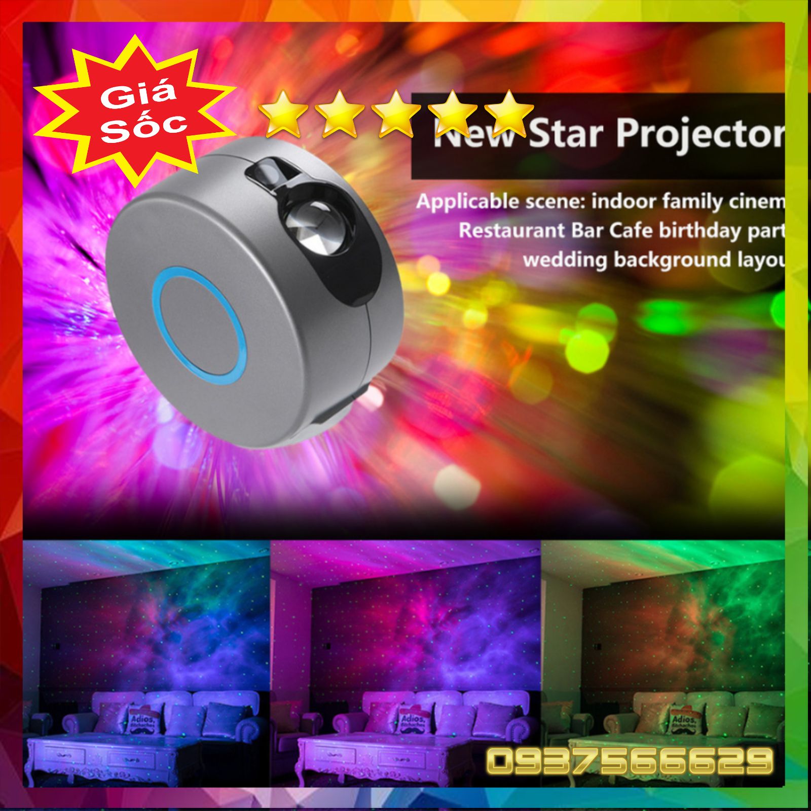 Đèn Bay Phòng Thiên Hà Chiếu Bầu Trời Sao 7 Màu Cho Phòng Bay, Phòng Karaoke - StageLight