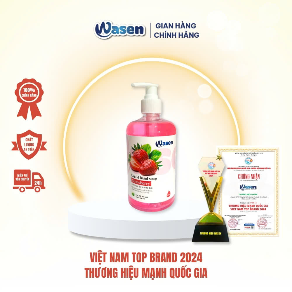 NƯỚC RỬA TAY STRAWBERRY HƯƠNG DÂU WASEN - RỬA SẠCH NHẸ NHÀNG, BẢO VỆ DA TAY, KHÁNG KHUẨN 500ML