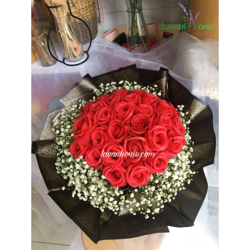 Bó hoa hồng sáp kết hợp hoa baby - quà tặng ý nghĩa cho ngày lễ