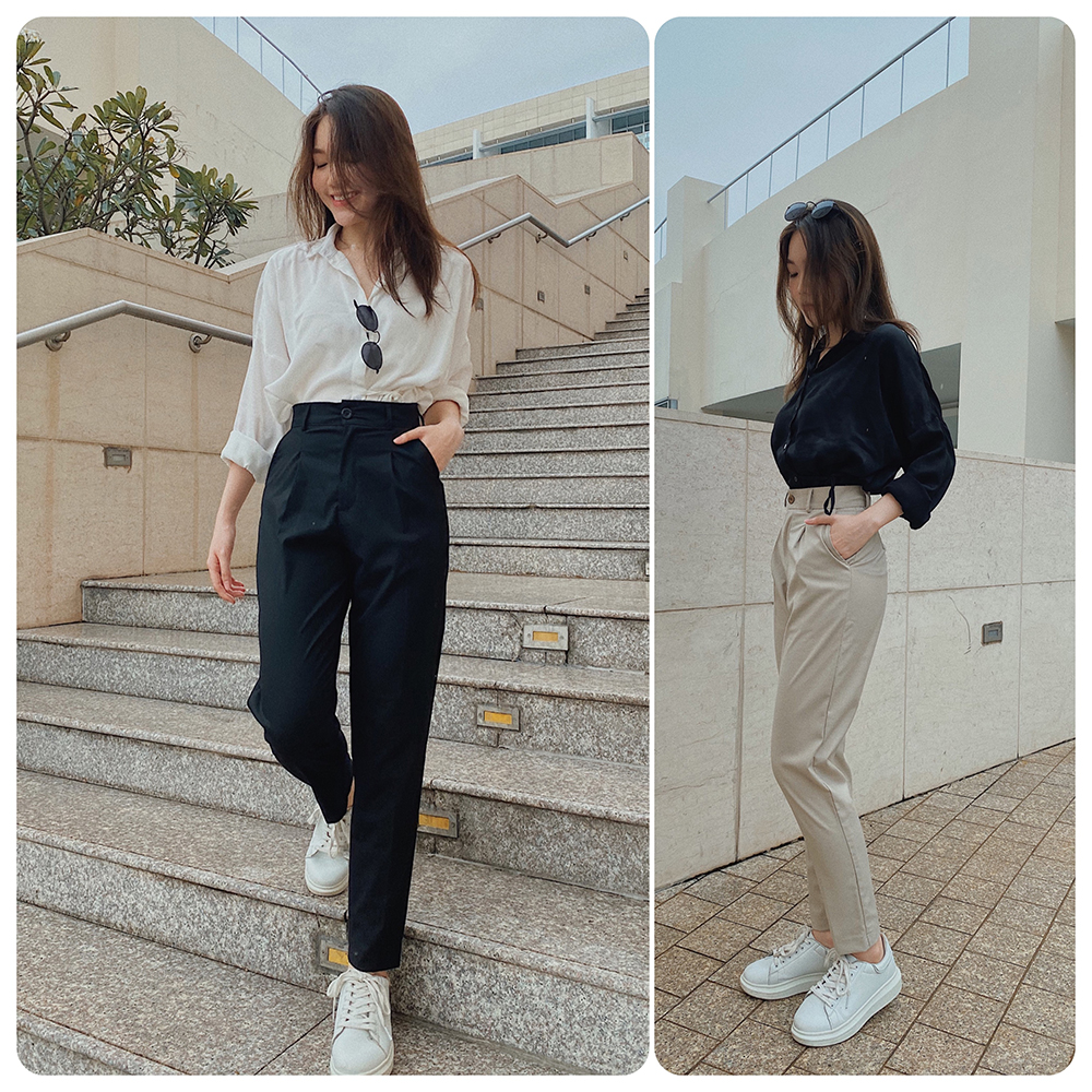 Quần tây nữ baggy lucetfashion đen kem cao cấp