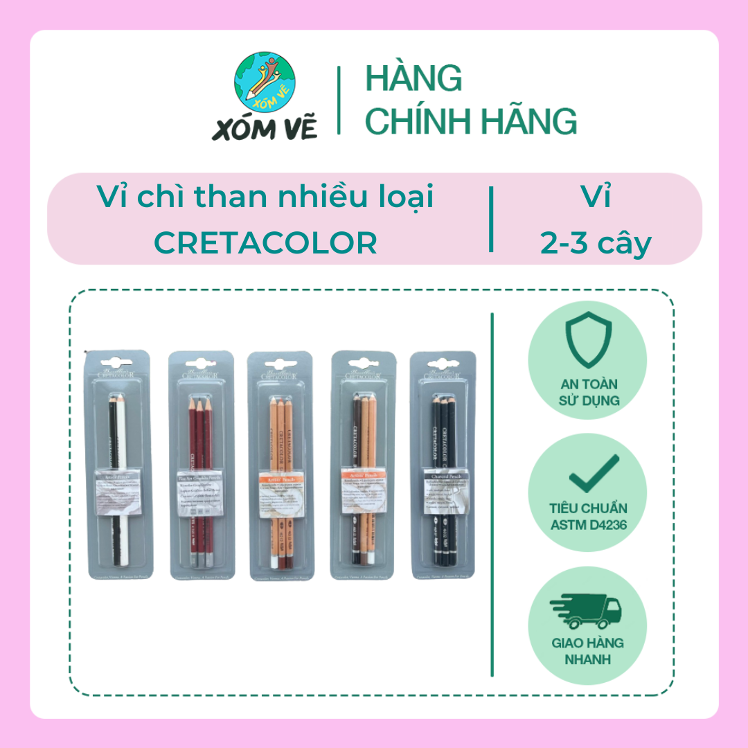 Set 3 cây than chì Cretacolor chì than khô Thunder và Lightning & Sepia dark, Sanguine dry, White chalk medium