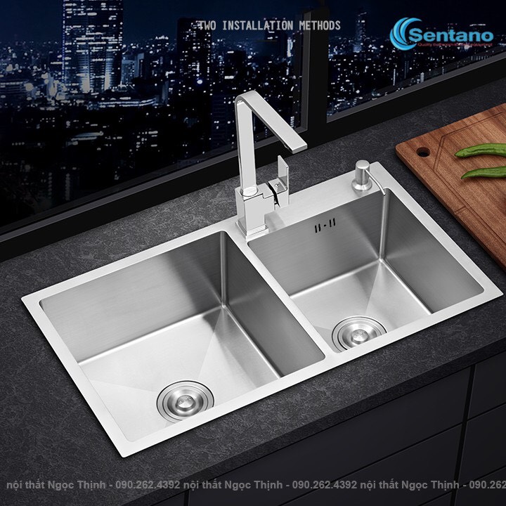 [SALE RẺ][DÒNG PLUS LOẠI 1] Chậu rửa chén đúc liền khối Sentano Plus SC-11 8245TL 2 ngăn lệch chuẩn inox 304