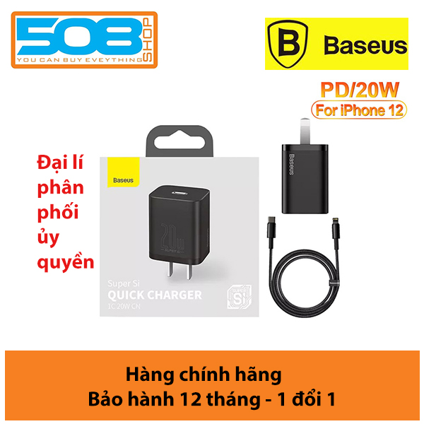 Bộ củ cáp sạc nhanh baseus 20w si cho ip12 củ sạc nhanh ip12 baseus 20w super si mini usb c hỗ trợ sạc nhanh qc3.0 pd