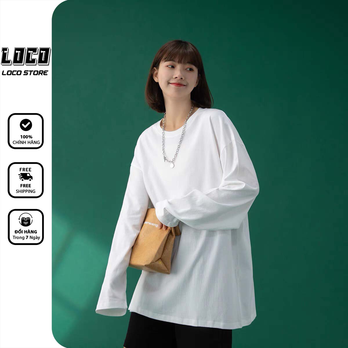 Freeshipmax áo phông tay dài wiis form rộng trơn trắng unisex form rộng - wiis clothing