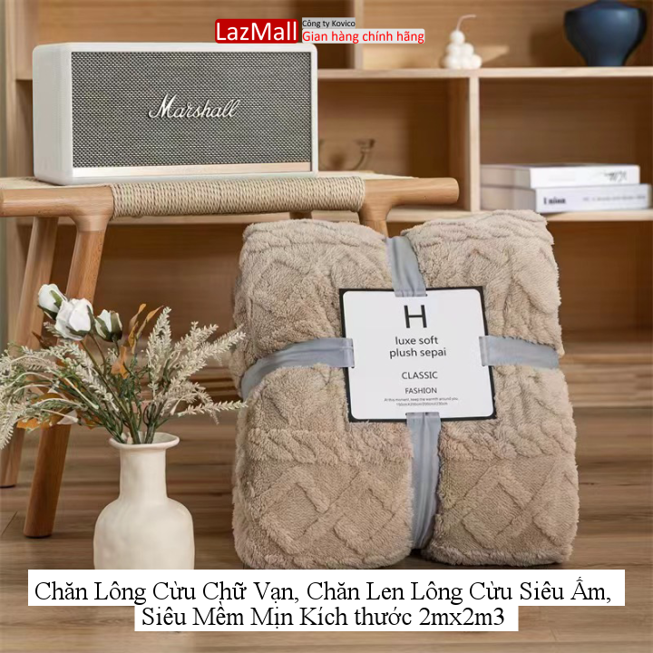 Chăn lông cừu chữ vạn, chăn len lông cừu siêu ấm, siêu mềm mịn kích thước 2mx2m3