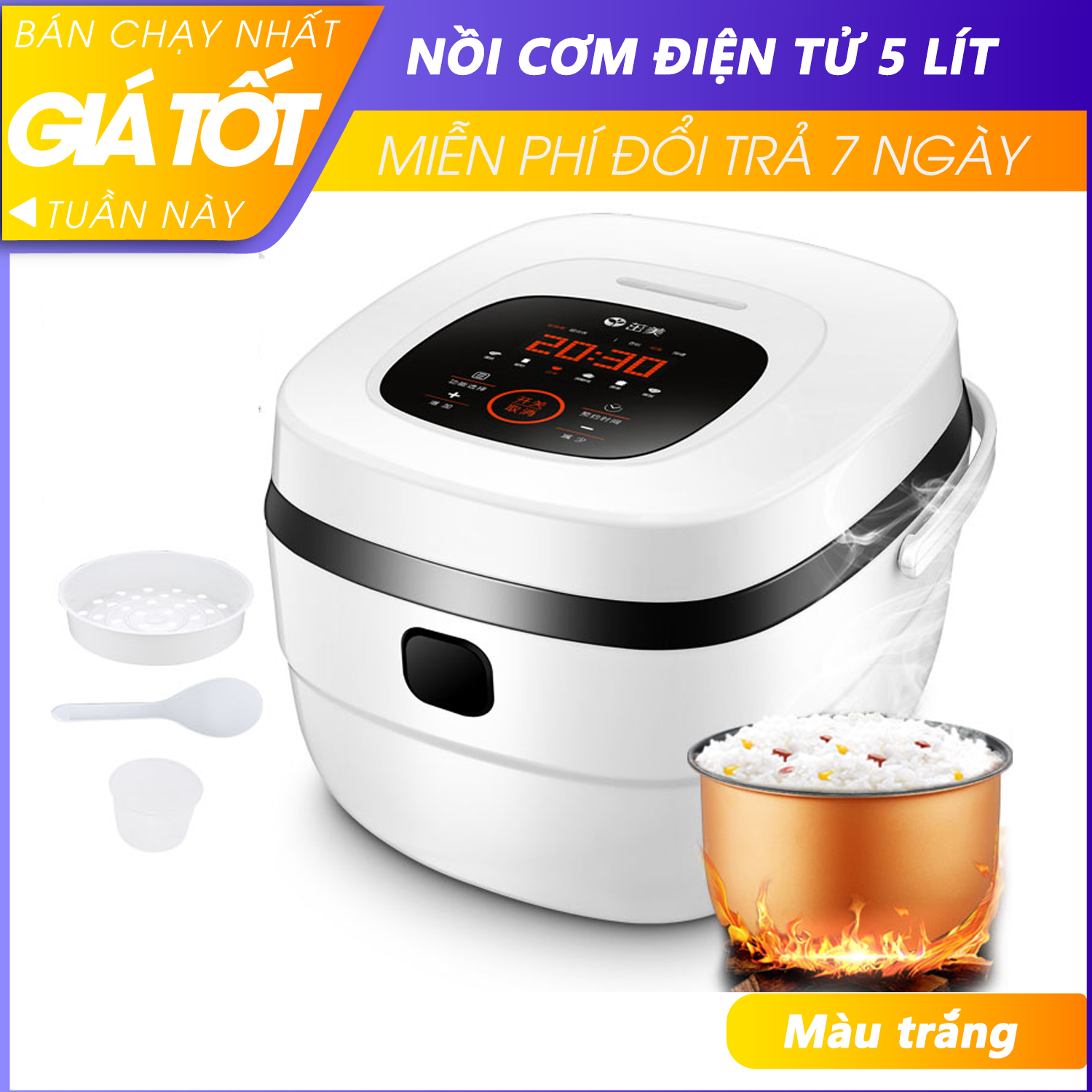 (DUNG TÍCH 5L) Nồi cơm điện, nồi cơm điện tử, dung tích 5 Lít, nồi cơm 5L, nồi cơm đa năng, nấu cơm,ủ cháo, ủ sữa chua...Hỗ trợ 1 đổi 1 trong 7 ngày (BẢO HÀNH 3 THÁNG)