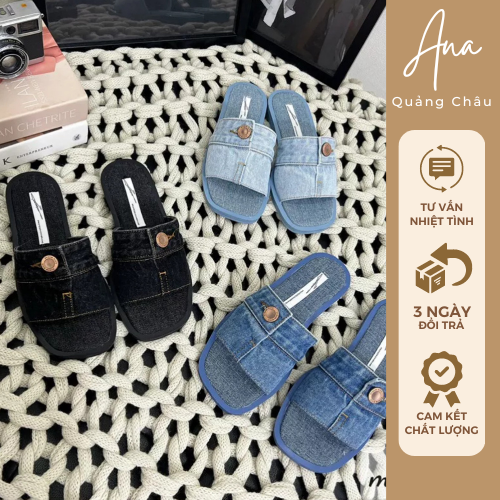 Dép lê vải bò khuy hot denim 3 màu Ana Quảng Châu-kèm ảnh thật