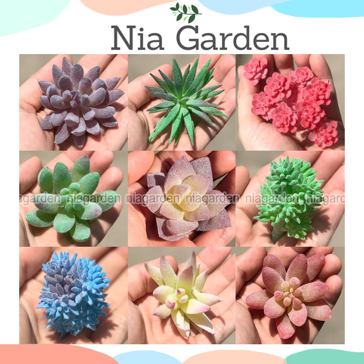 Cây sen đá giả to nhựa cao cấp hoa sen đá nhân tạo décor trang trí  Nia Garden N10
