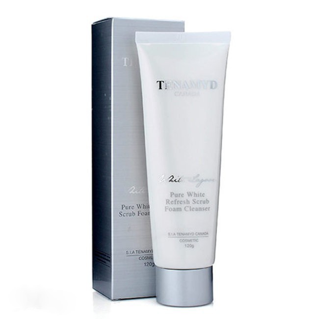 Sửa rửa mặt làm trắng và tẩy tế bào chết dịu nhẹ Tenamyd Pure White Refresh Scrub Foam Cleanser