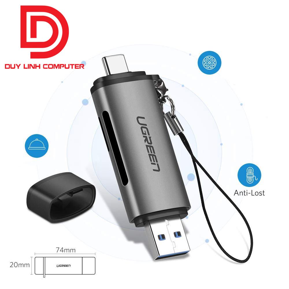 Đầu đọc thẻ nhớ sd/tf cổng usb type c và usb 3.0 ugreen 50706 chính hãng