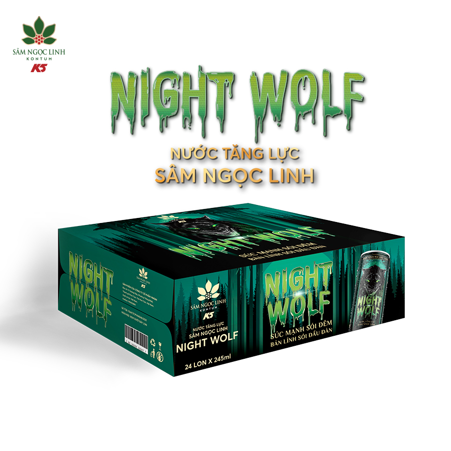 Nước tăng lực nightwolf sâm ngọc linh thùng 24 lon 245ml/lon
