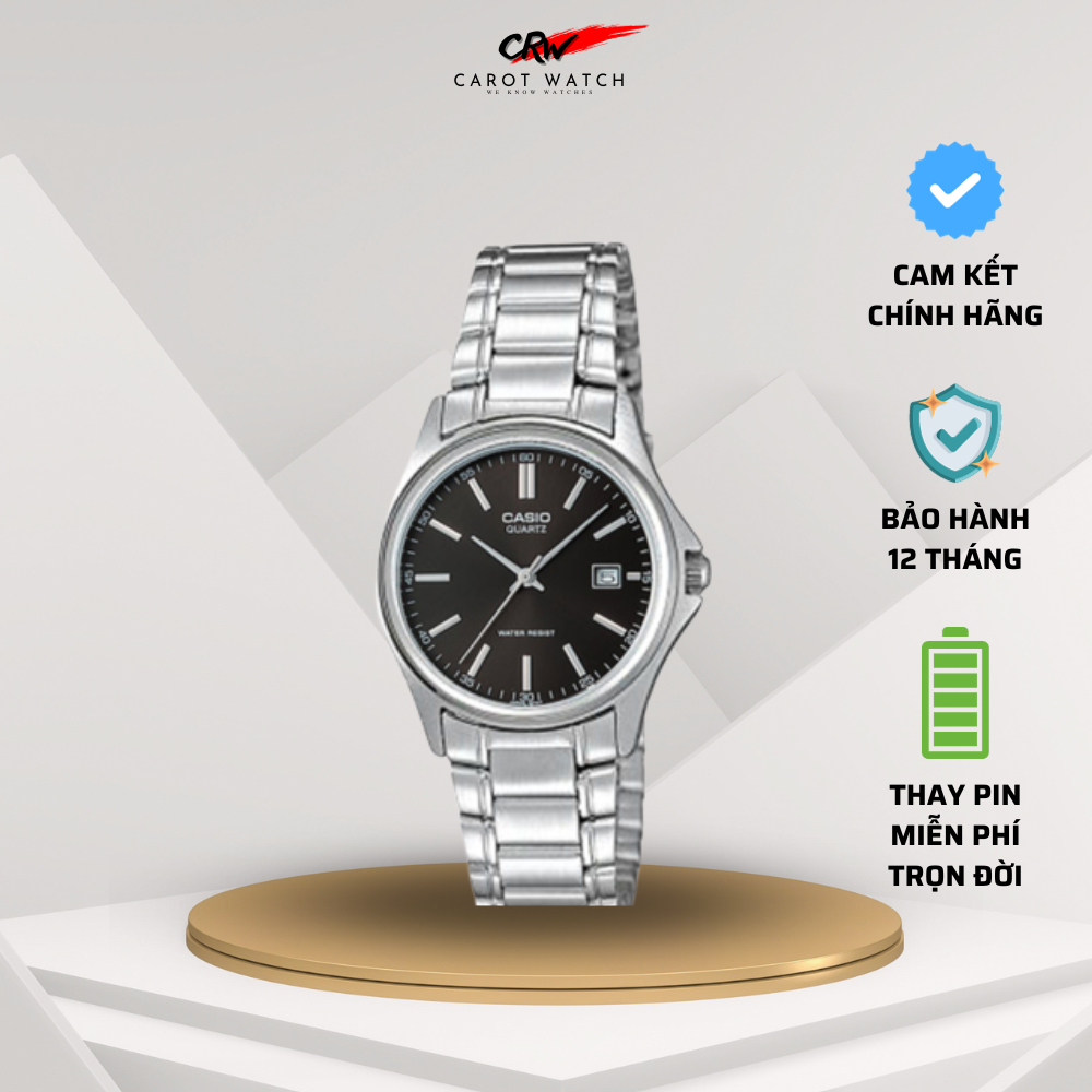 Đồng hồ nữ casio ltp 1183a 1a mặt đen dây kim loại chống nước