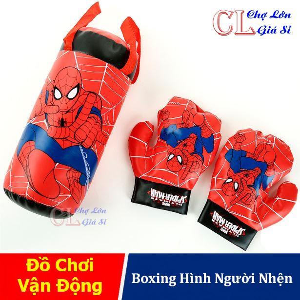 Bộ Túi Đấm Boxing Chất Liệu Da Siêu Mềm An Toàn Cho Bé Khi Chơi + Tặng 2 Bao Tay Boxing Người Nhện Spiderman (Size Trung)