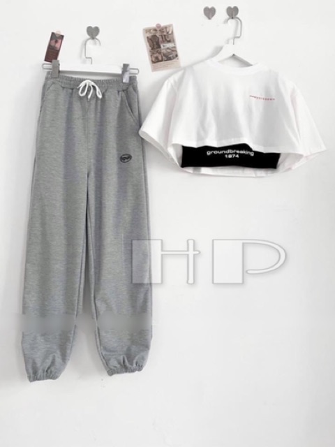 Set Thời Trang 2 Áo CRT + Quần Dài Bo Gấu SPUN S275