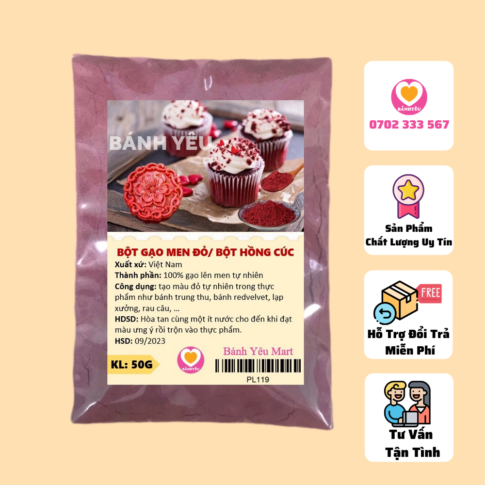 Bột gạo men đỏ/ Bột hồng cúc tạo màu bánh trung thu (chia 50g)-PL119