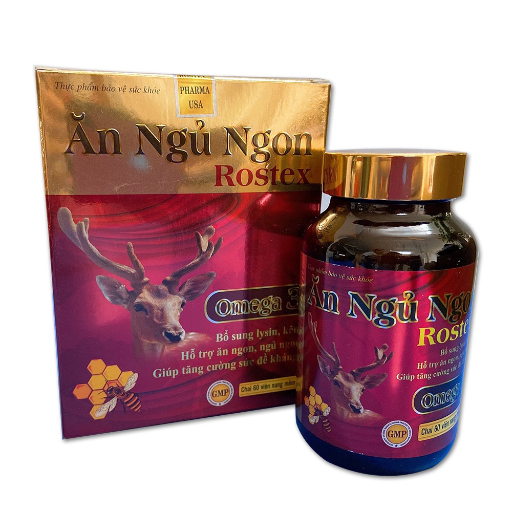 Viên Ăn Ngủ Ngon Rostex bổ sung omega 3 lysin kẽm loại bỏ mất ngủ căng thẳng stress -Hộp 60 viên