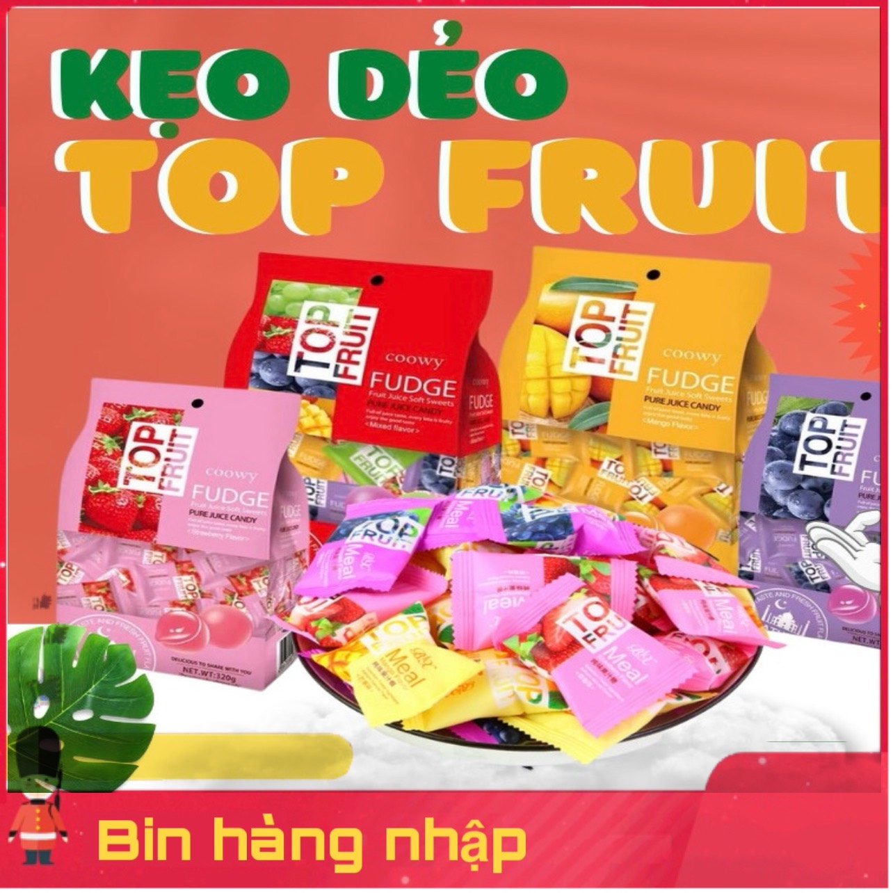 Kẹo dẻo trái cây top fruit mix 4 vị coowy gói 320gr