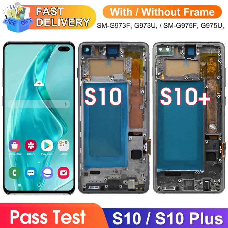 Màn hình có khung cho Samsung Galaxy S10 Plus S10+ G975 G975F, màn hình LCD cảm ứng kỹ thuật số cho lắp ráp Samsung Galaxy S10