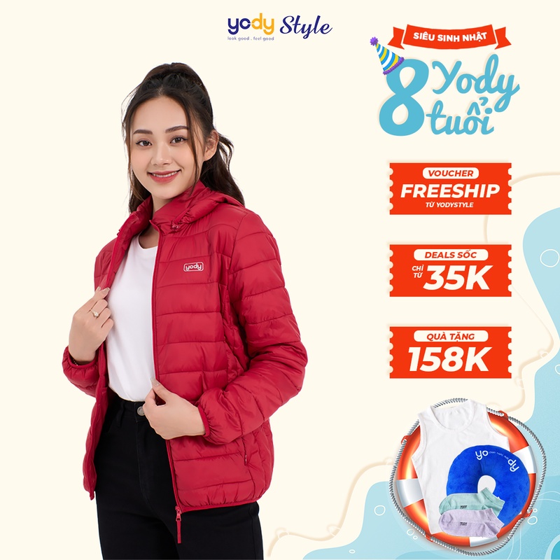 Áo phao nữ YODY có mũ siêu nhẹ, áo khoác phao chống thấm nước giữ ấm cao cấp - PHN4000