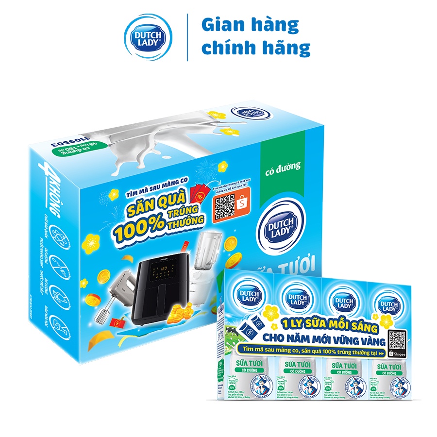 Thùng 48 hộp sữa tươi hà lan có đường 180ml