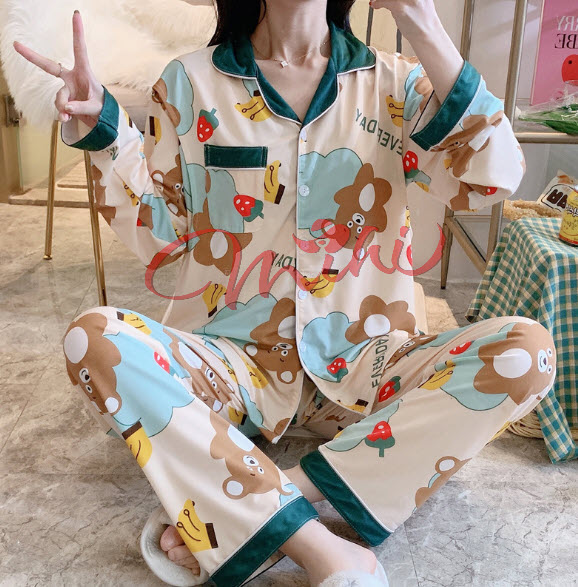 Bộ đồ bầu, đồ bộ sau sinh cho con bú, Đồ bộ bầu mặc nhà PIJAMA GẤU CHUỐI bigsize từ 45-95kg