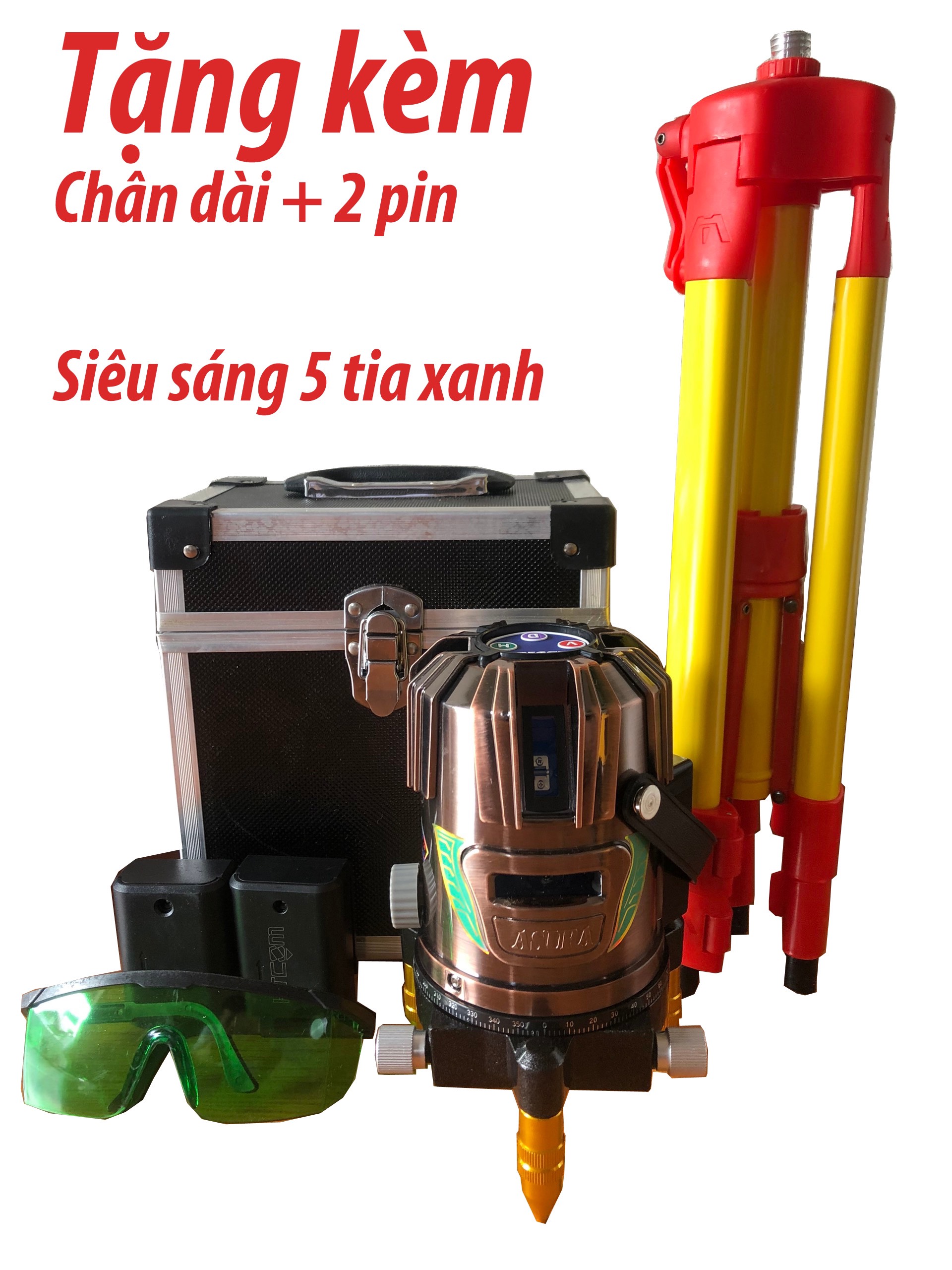 Máy Laser Cân Mực 5 tia xanh bắn cốt siêu sáng asura 2pin - 5 tia xanh laze, khoảng cách chiếu xa lên đến 100m bảo hành 6 tháng