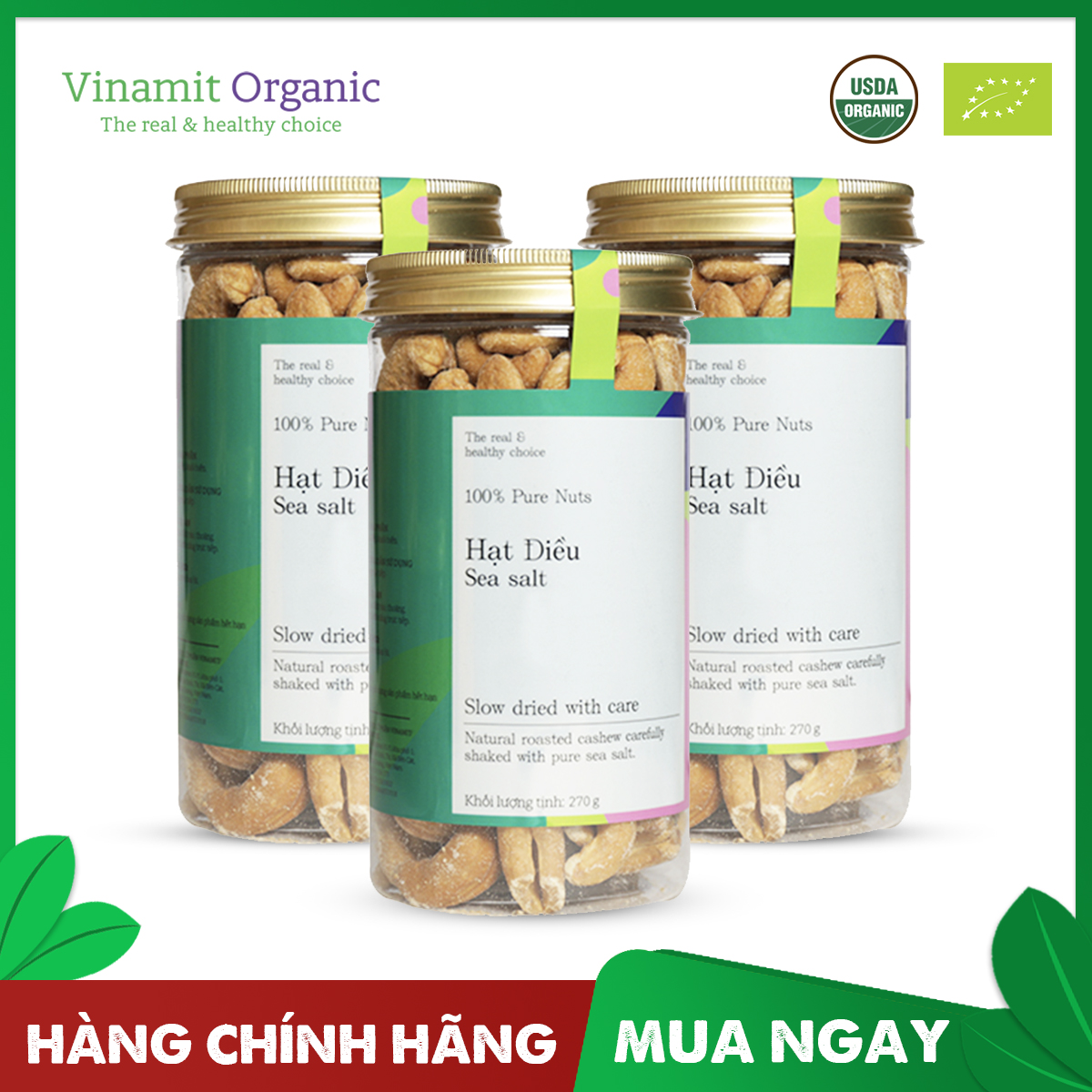 Hạt điều sea salt vinamit lon 270g