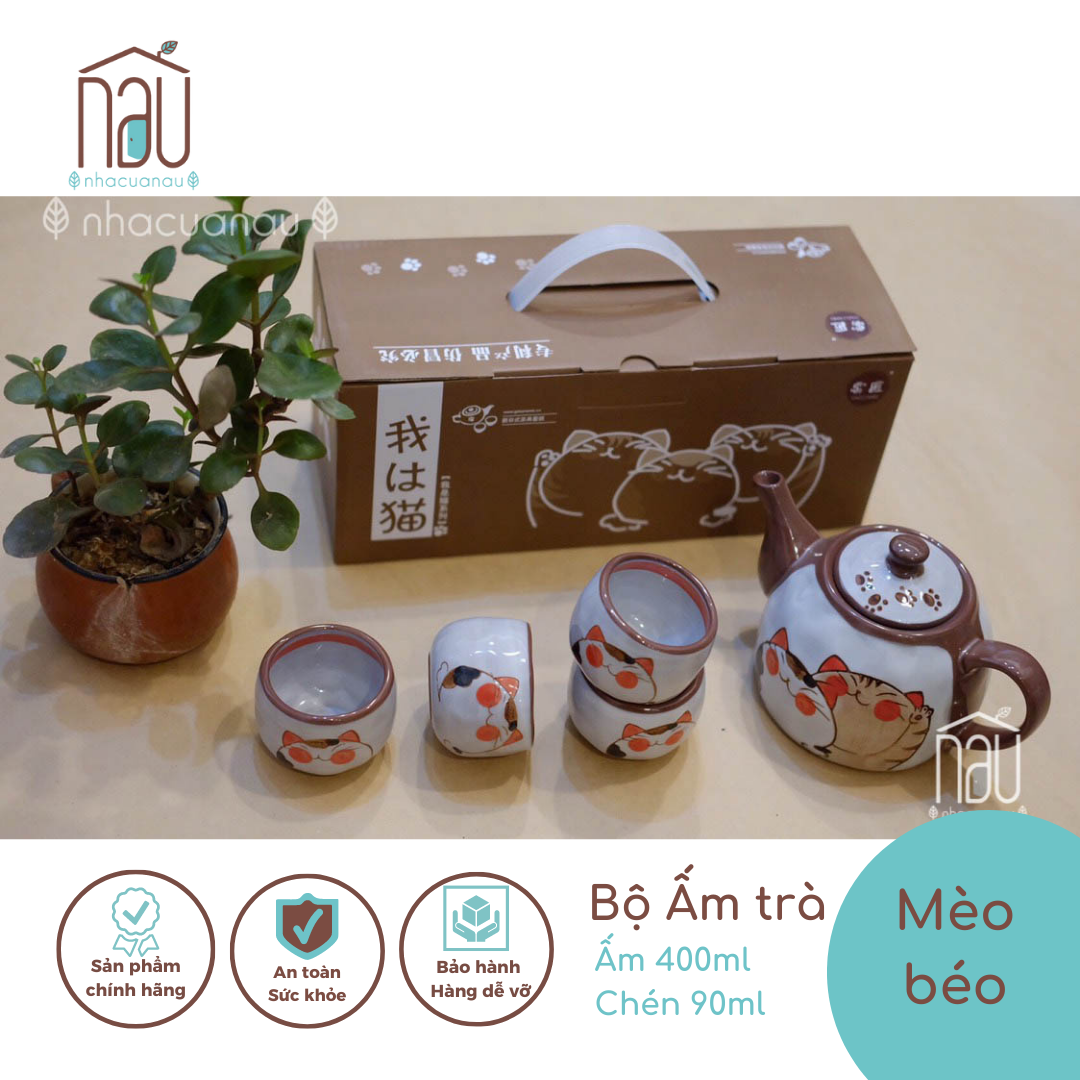 Bộ ấm chén bình trà mèo béo thiết kế theo phong cách Nhật Bản, sản phẩm vuốt tay độc đáo, dùng thưởng trà hoặc làm quà tặng