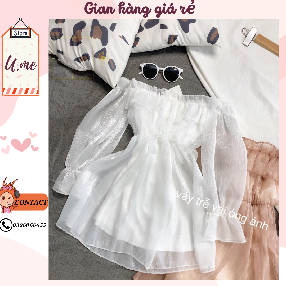 [VIDEO] Váy trễ vai voan nàng thơ óng ánh 2 màu kim tuyến bánh bèo Váy dự tiệc đi chơi