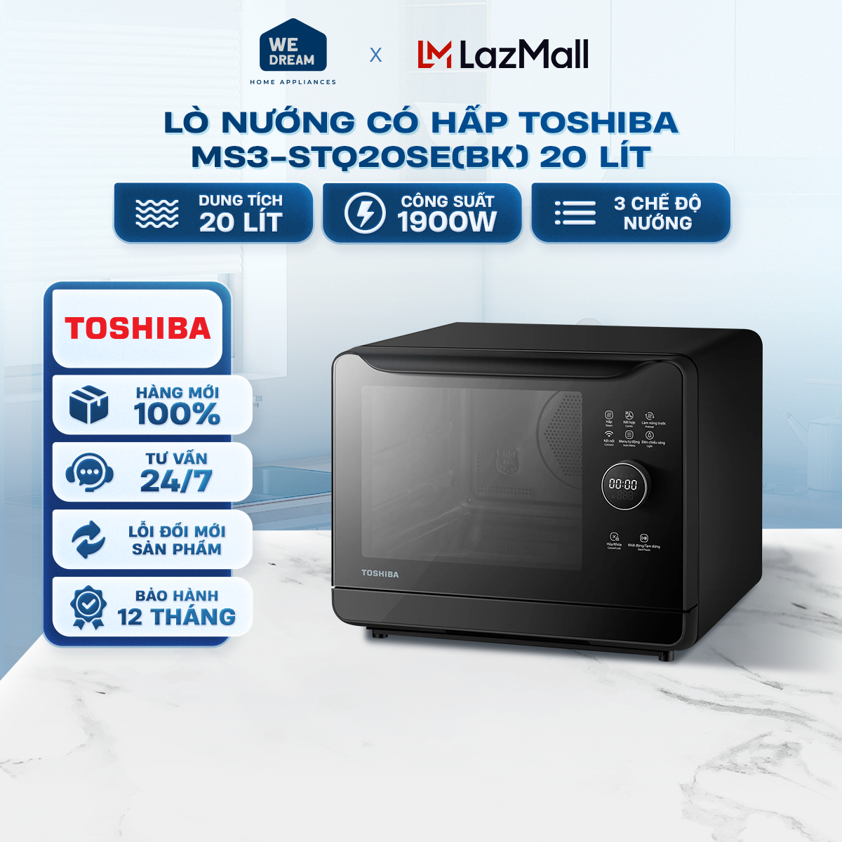 Lò nướng có hấp Toshiba MS3-STQ20SE(BK) 20 lít