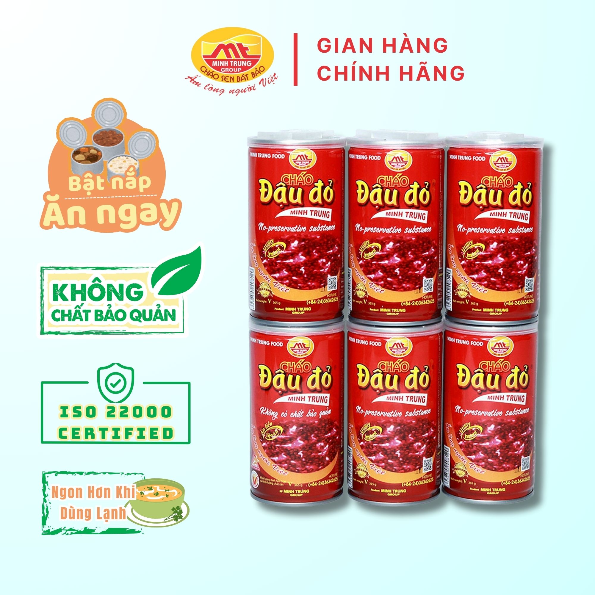 Cháo ăn liền đậu đỏ Minh Trung set 6 lon