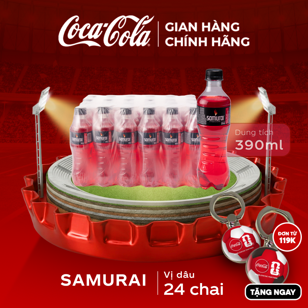 [SIÊU SALE ] Thùng/Lốc 24 Chai Nước Ngọt Giải Khát Samurai Hương dâu 390ml x 24 Sale 25.05 Coca-Cola Chính Hãng_LD