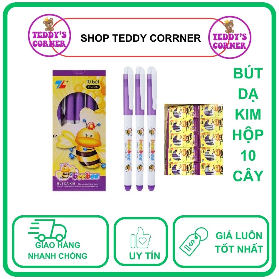 Hộp 10 cây bút dạ kim beebee fl04, hàng thiên long; mực tím; teddy corrner