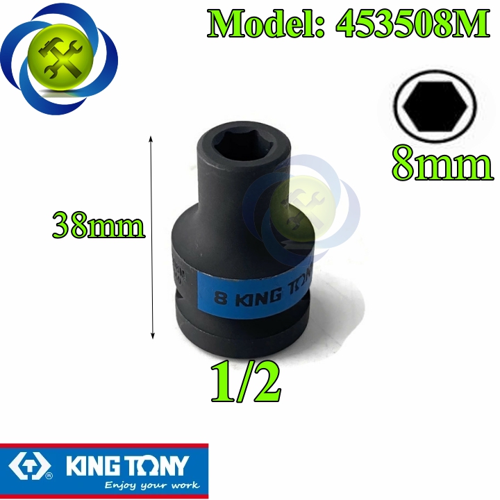 Tuýp 08mm 1/2 kingtony 453508m loại ngắn 6 cạnh màu đen