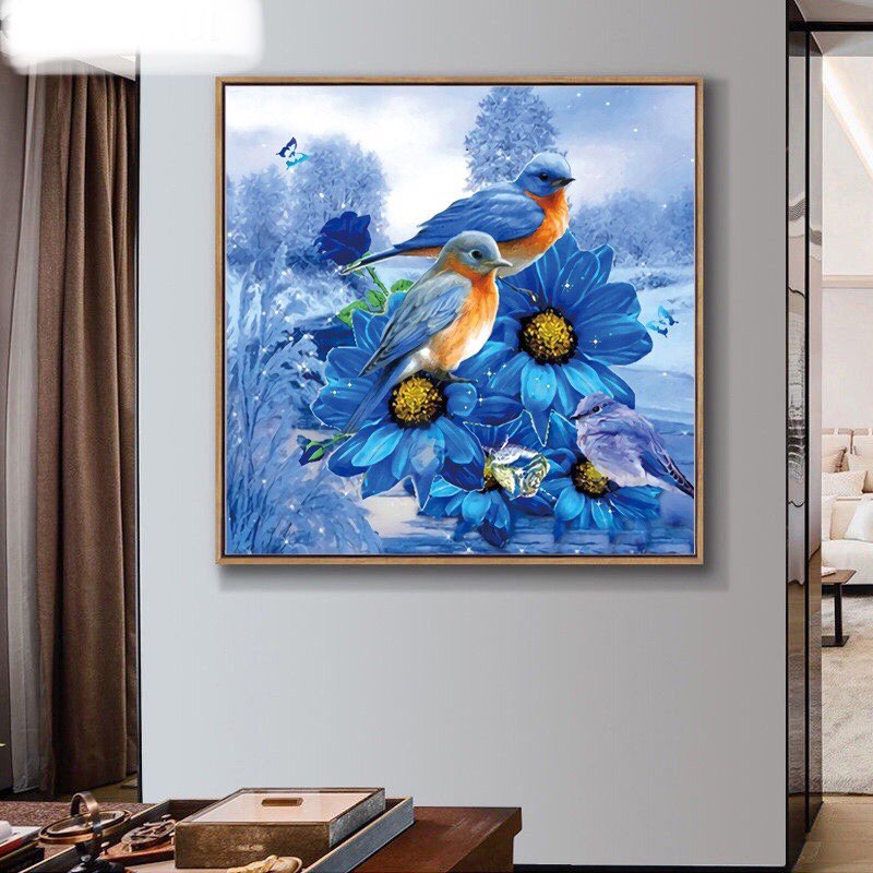 Tranh thêu kín Đôi Chim Uyên Ương -kích thước : 60x60cm