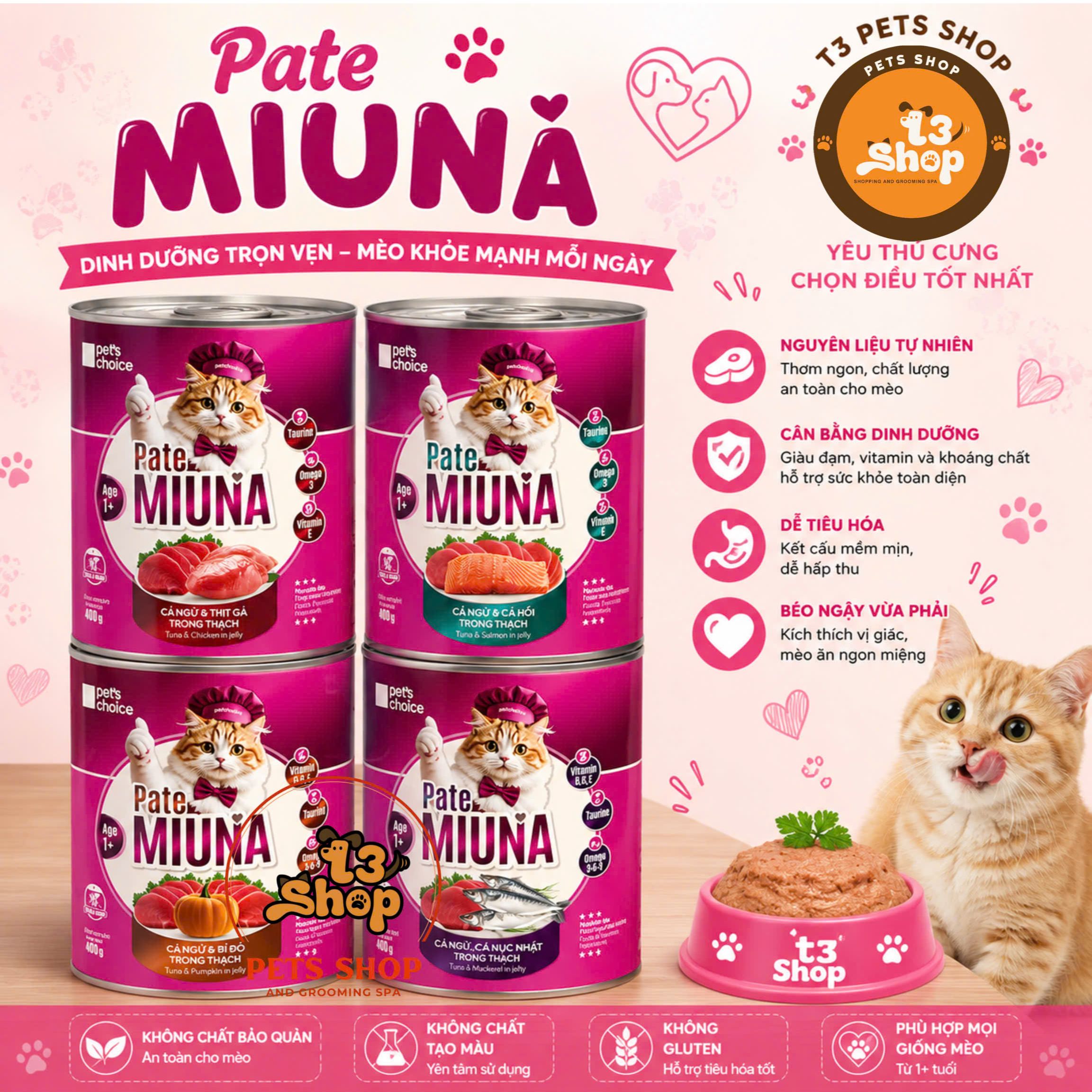 combo pate MIUNA 400gr chuyên về cá ngừ dành cho mèo - T3 PETS SHOP