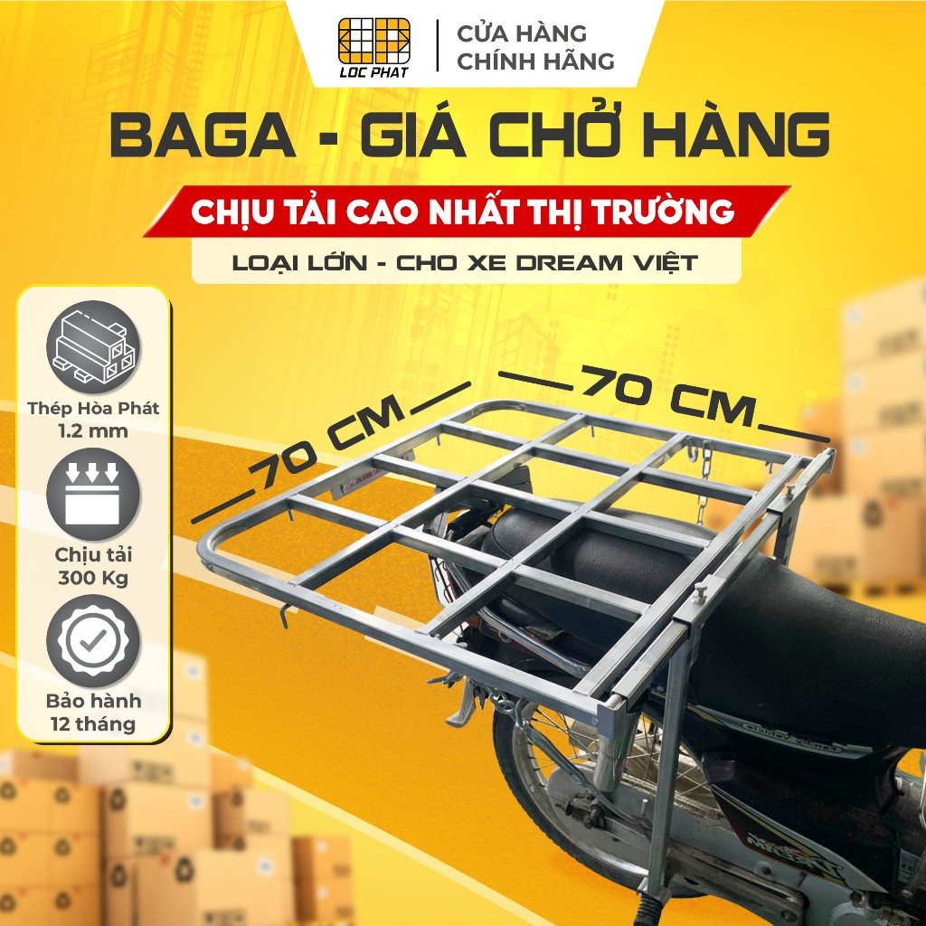 Baga giá chở hàng Lộc Phát  xe dream, Dream Việt loại Lớn 70x70cm