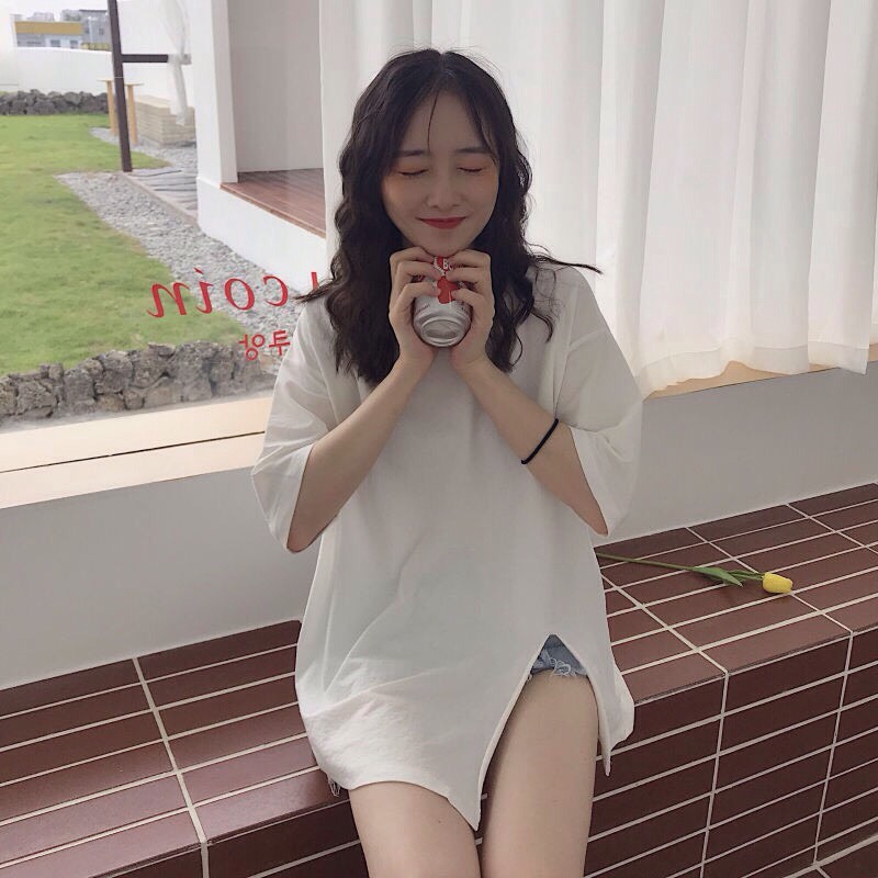 Áo phông rộng ,áo thun nữ tay lỡ, áo thun nữ xẻ tà