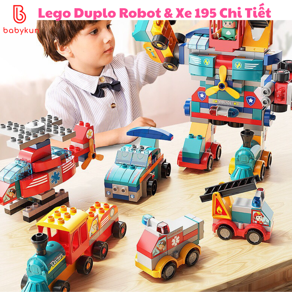 Lego duplo robot & các loại xe khối gạch lớn 195 chi tiết