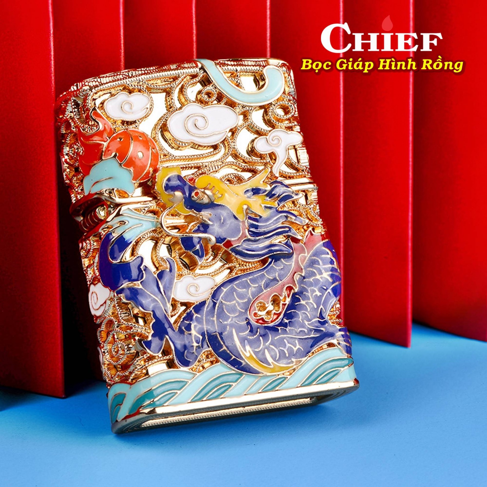 Bật lửa zippo chief bộc giáp hình rồng - dạ quang hút ánh sáng - #vàng