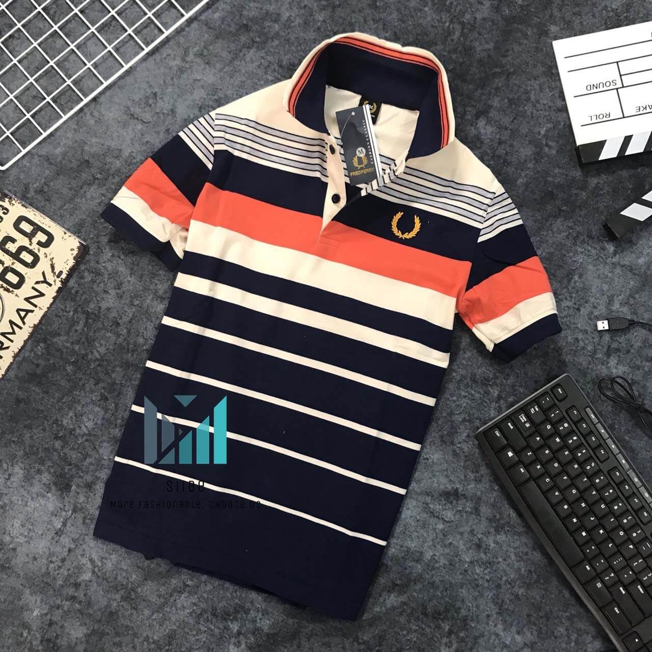[HCM]Áo thun nam áo phông nam (DEALSHOCK) có cổ sọc ngang thêu hình bông lúa phong cách - Thời trang nam SIIBE
