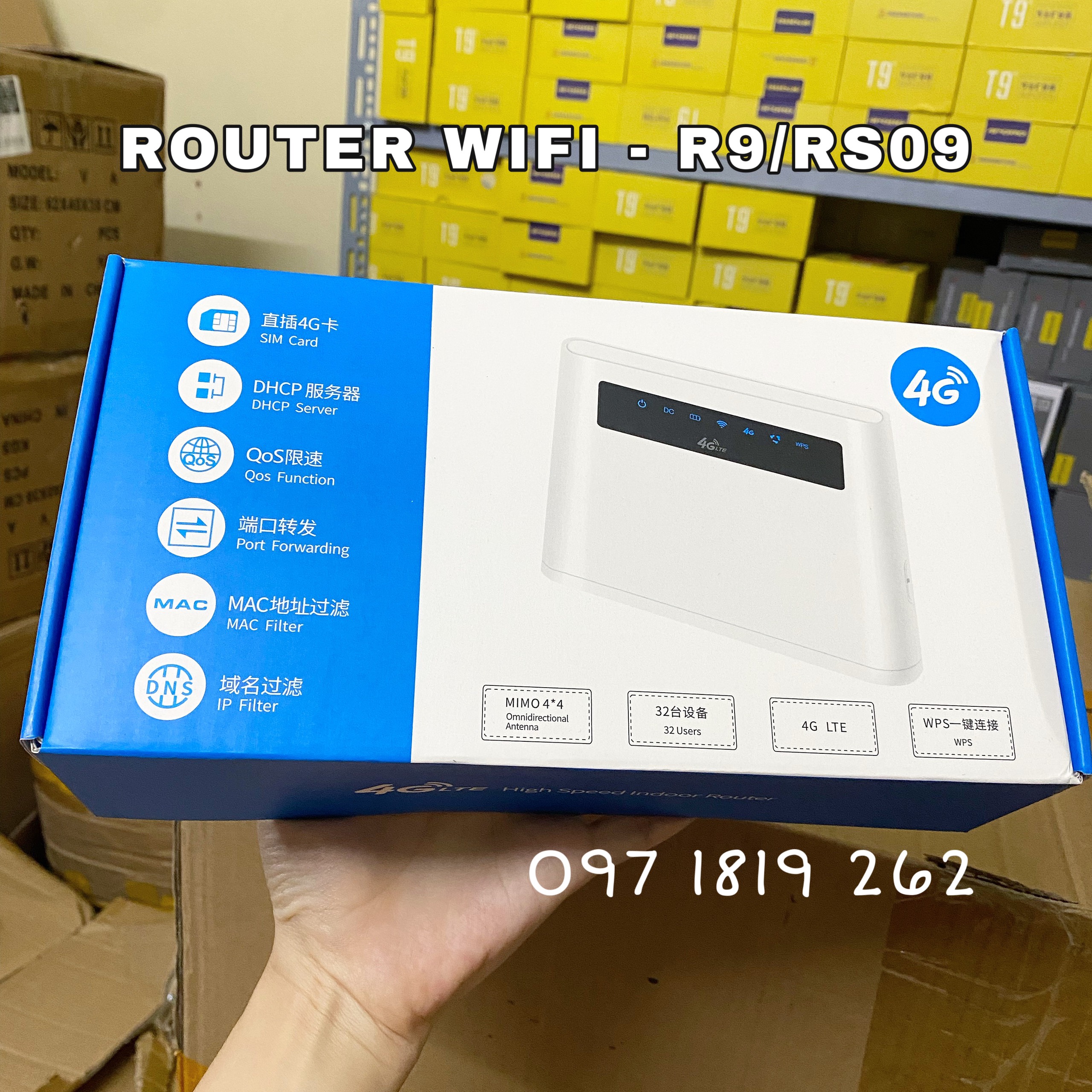 Phát wifi 4g lte r9 - bộ phát wifi từ sim 4 cổng lan ra, 2 râu anten